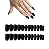 24 piezas de uñas postizas de color puro de bailarina mate, ataúd, cubierta completa, puntas de uñas de tipo acrílico medio para mujeres y niñas (negro)