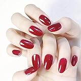 Allereya Coffin Short Press on Nails Brillante Rojo Uñas French Clip on Nails Full Cover Puntas de uñas acrílicas para mujeres y niñas, 24 unidades (rojo)